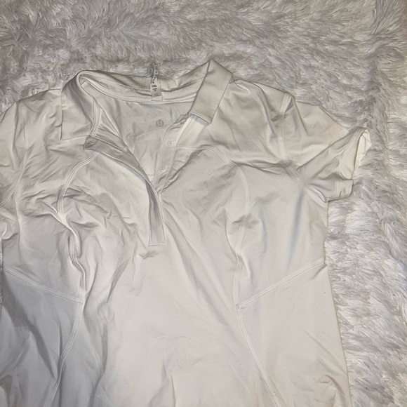 Lululemon Athleta White Short Sleeve Polo Golf Shirt Quick Dry size 14 - Picture 1 of 4